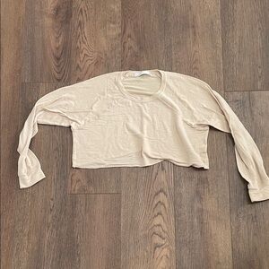 Elegant Beige Long Sleeve Crop Top